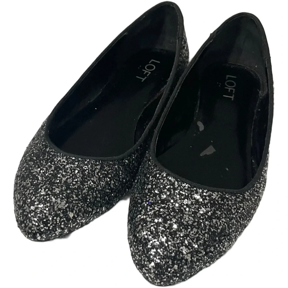 LOFT glitter flats black and silver size 7 women’s